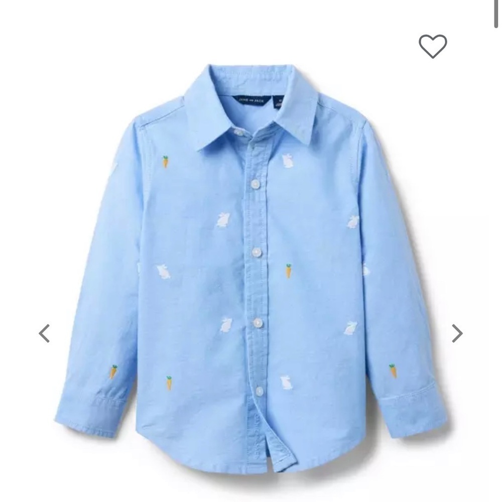 Janie and Jack Light Blue Button Down Shirt with Embroidery bunny carrots